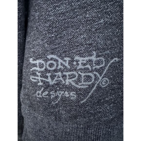 Y2K Vintage Women’s Ed Hardy Sherpa Lined Pom Pom String Studded Hoodie Sz S - Picture 12 of 15